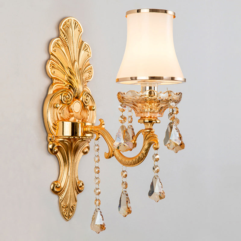 Victorian Candle Wall Sconces Lighting Metal Wall Mount Light with Shade and Crystal Decor