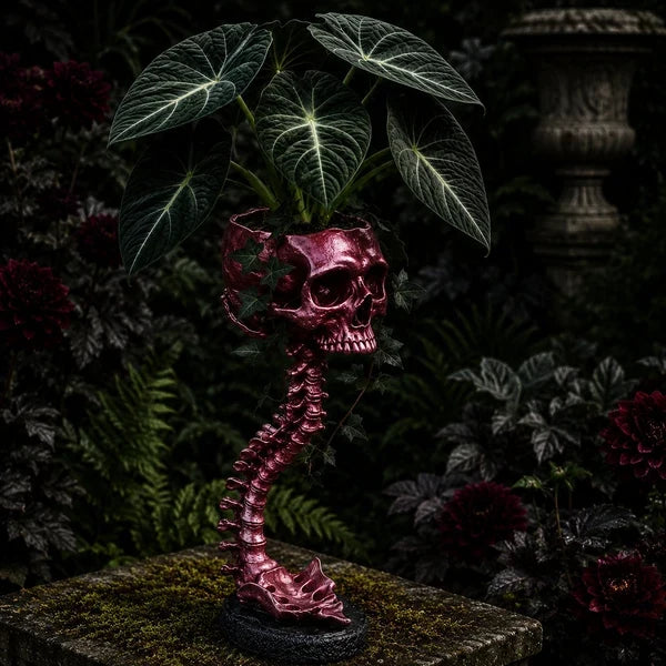 Skull Planter with Stand – Halloween Decor for Shelves