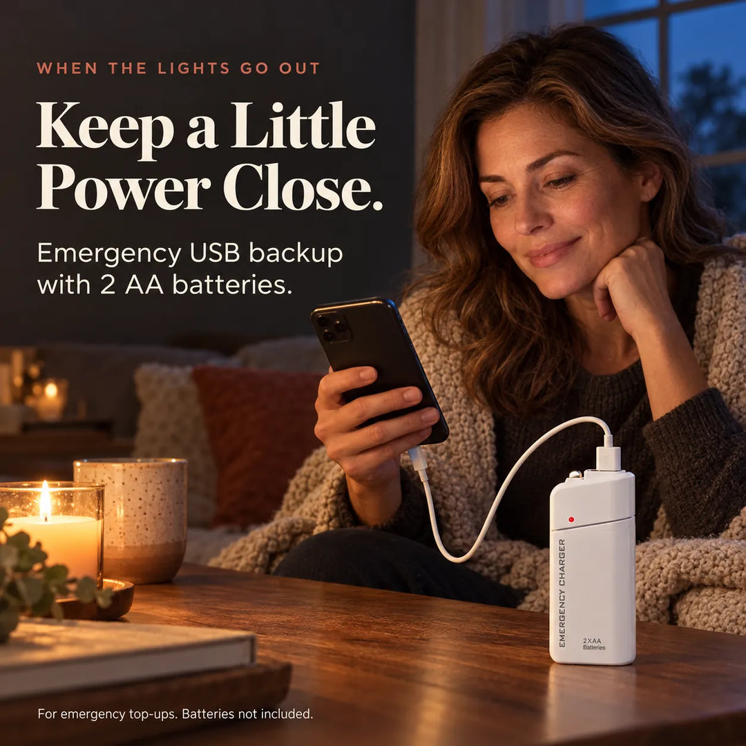 AA Battery Emergency Charger with LED Flashlight – USB Backup Power