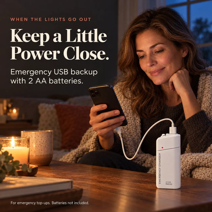 AA Battery Emergency Charger with LED Flashlight – USB Backup Power