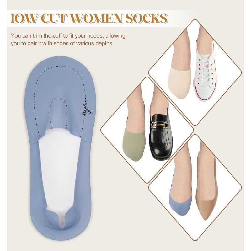 8-Pairs No-Show Socks – Breathable Cotton Liner with Non-Slip Heel