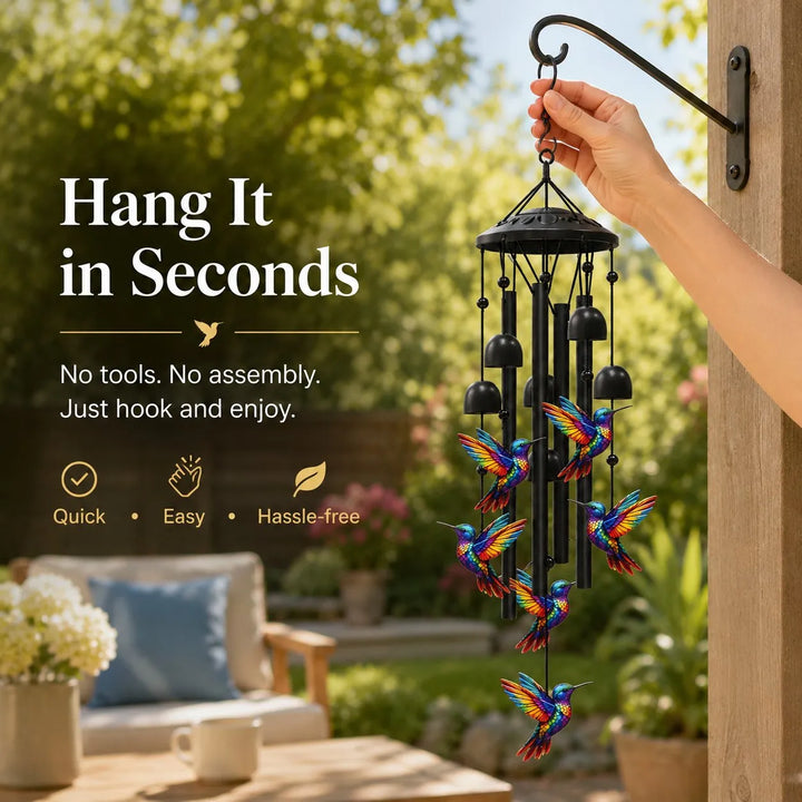 Retro Hummingbird Wind Chime with Resonant Tubes &amp; Clear Bells - DHACTIVE 2
