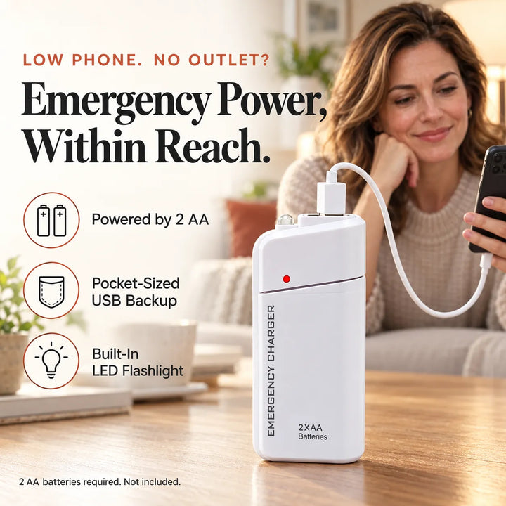 AA Battery Emergency Charger with LED Flashlight – USB Backup Power