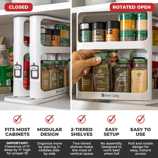 2-Tier Pull-Out &amp; Rotate Cabinet Organizer for Spices &amp; Meds - DHACTIVE 3