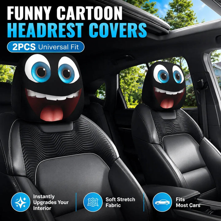 2PCS Funny Car Headrest Covers – Big-Eyed Cartoon Design