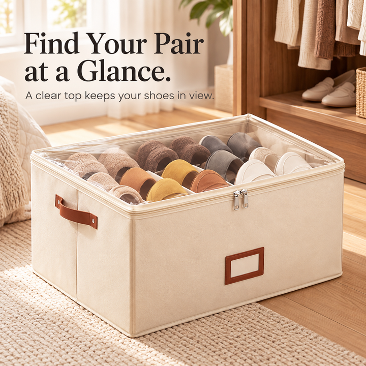 Foldable Oxford Fabric Storage Bin with Clear Zip Cover &amp; Dividers