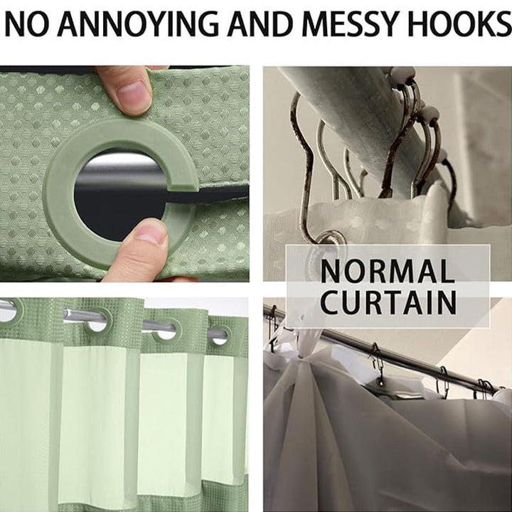No-Hook Waffle Shower Curtain with Snap-In Liner