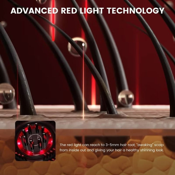 3 - in - 1 Red Light Scalp Massager: Electric Hair Growth Brush &amp; Oil Applicator - Velloraco