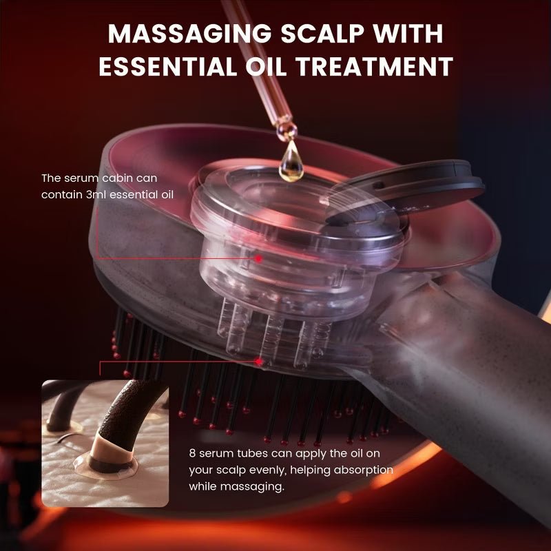 3 - in - 1 Red Light Scalp Massager: Electric Hair Growth Brush &amp; Oil Applicator - Velloraco