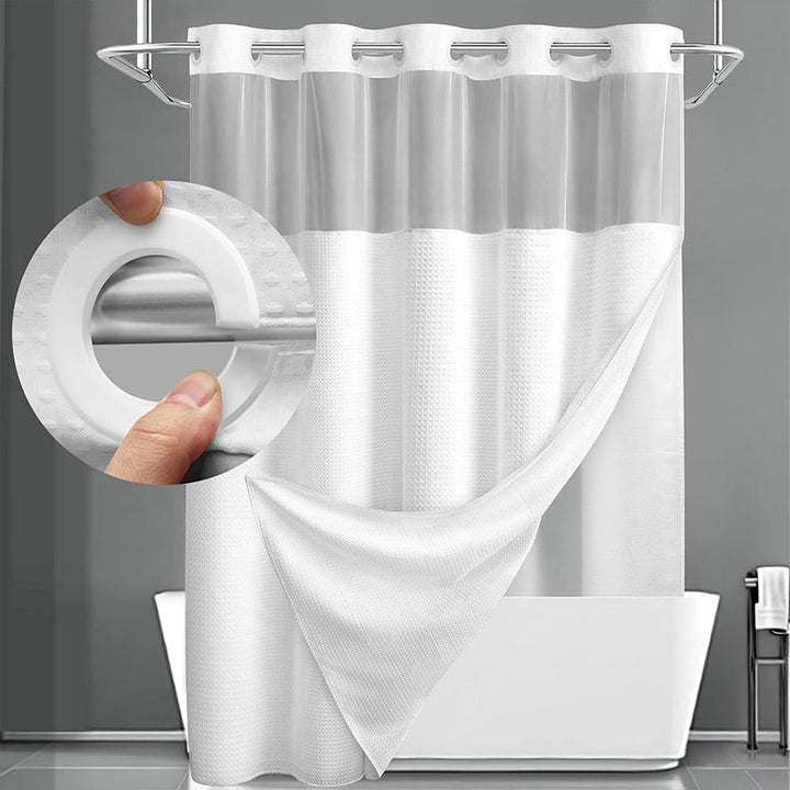 No-Hook Waffle Shower Curtain with Snap-In Liner