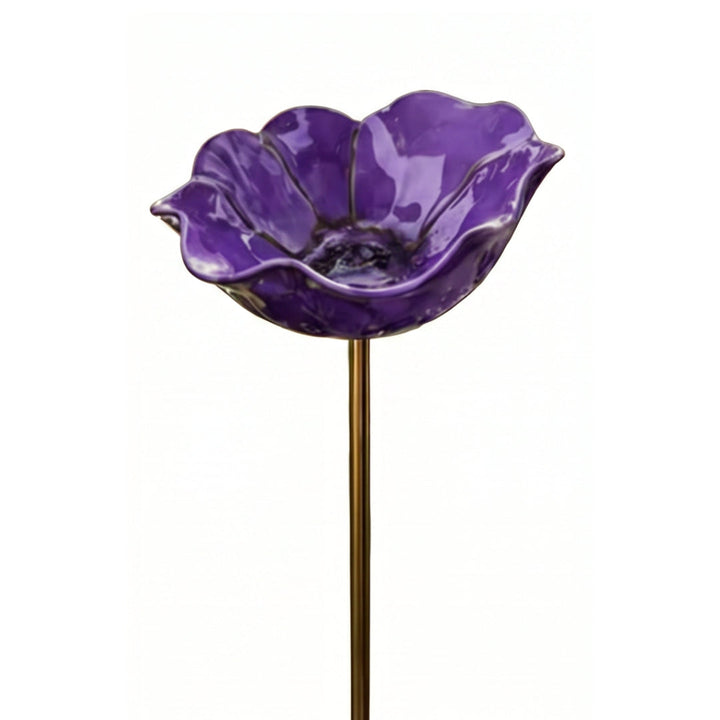PetalHaven Hand-Formed Poppy Bird Bath – Elegant Garden Stake Decor - DHACTIVE 8