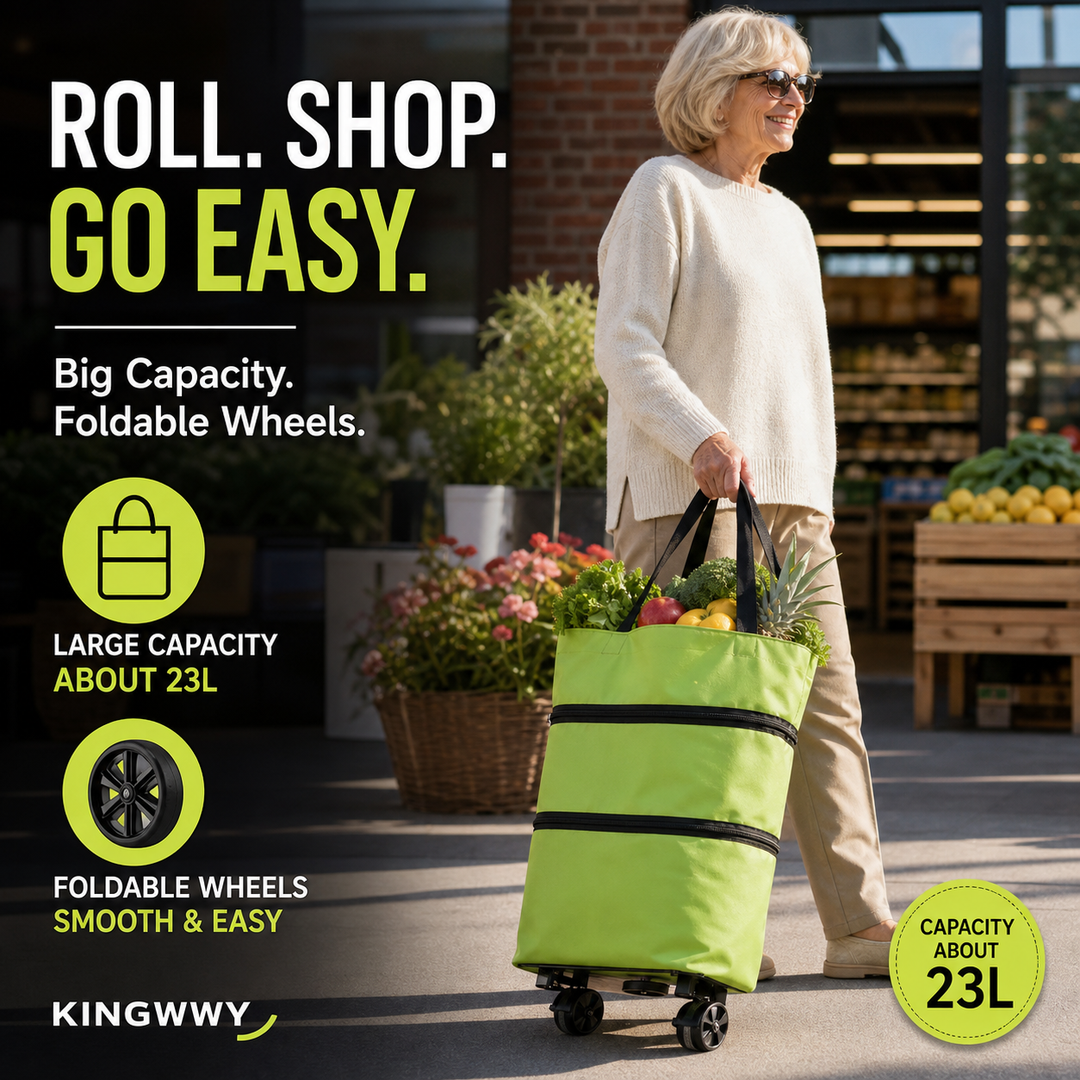 Foldable Rolling Grocery Bag Cart – Large Capacity Tote for Easy Shopping Trips