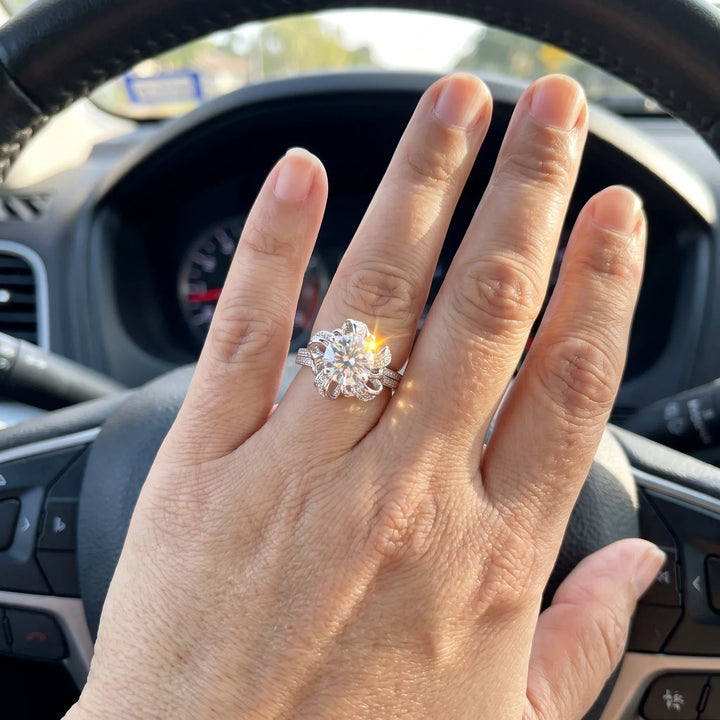 Blooming Brilliance Floral Ring – Sparkling Center Stone Statement Ring for Women