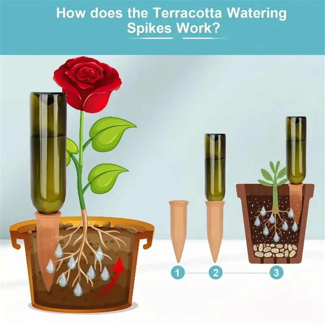 Terracotta Watering Spikes with Lids (4 or 6-Pack) - DHACTIVE 4