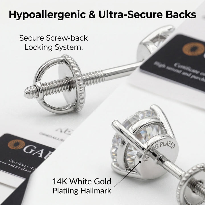 1-6.00 CTW Classic Round Lab-Created Diamond Stud Earrings - Secure 4-Prong &amp; Hypoallergenic-Last Day Sale🔥90% OFF