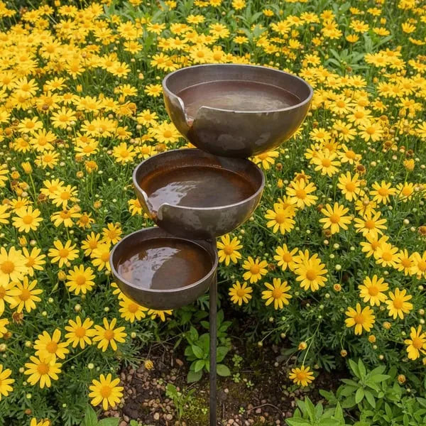 Metal Leaf Rain Catcher Bird Bath - Outdoor Garden Stakes - DHACTIVE 4