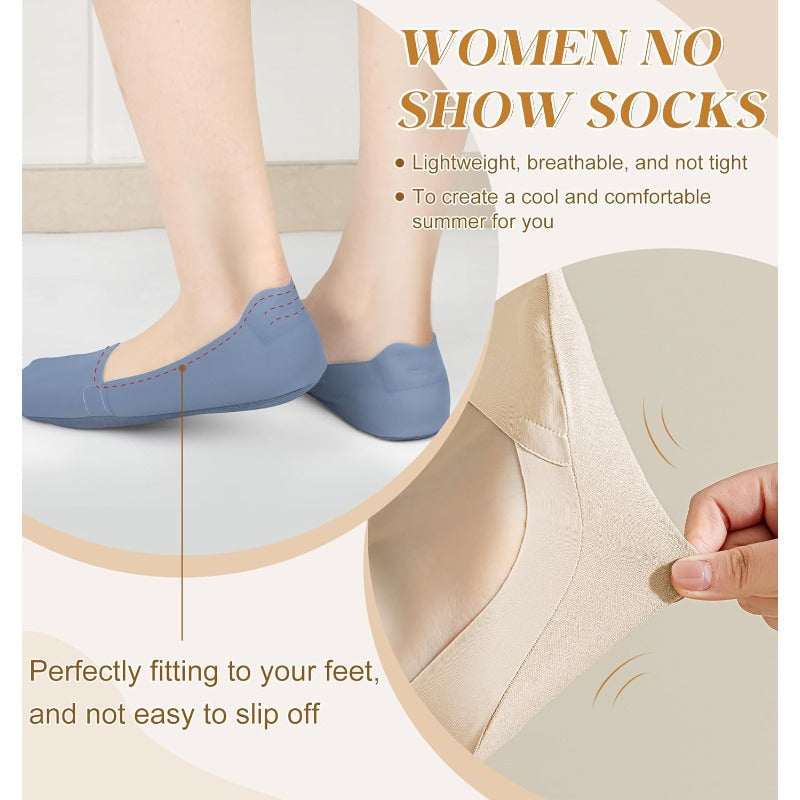 8-Pairs No-Show Socks – Breathable Cotton Liner with Non-Slip Heel