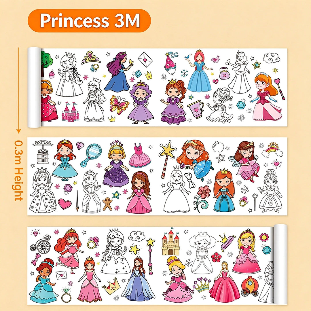 3-Metre Kids Coloring Paper Roll with 12-Color Oil Pastels
