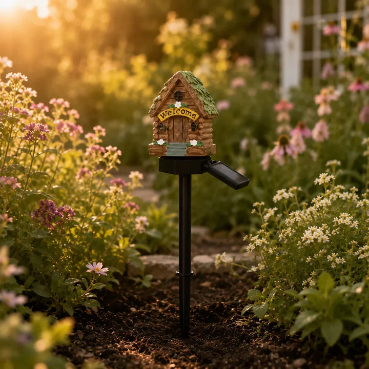 Solar Fairy Cottage Garden Stake Light, Hand-Sculpted Resin, Auto-On Warm LED - DHACTIVE 15
