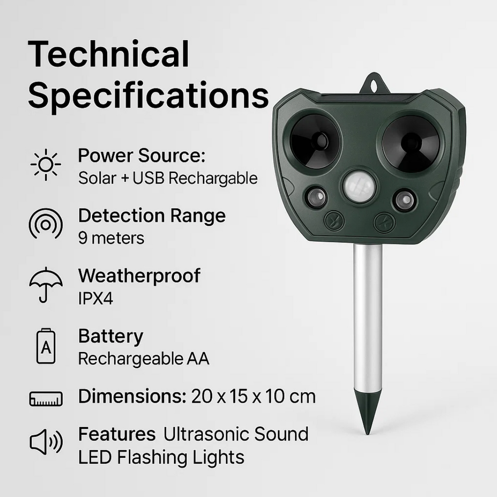 Ultrasonic Bird & Pest Defender – Weatherproof, Solar-Powered & Effective for Garden Protection - DHACTIVE 2