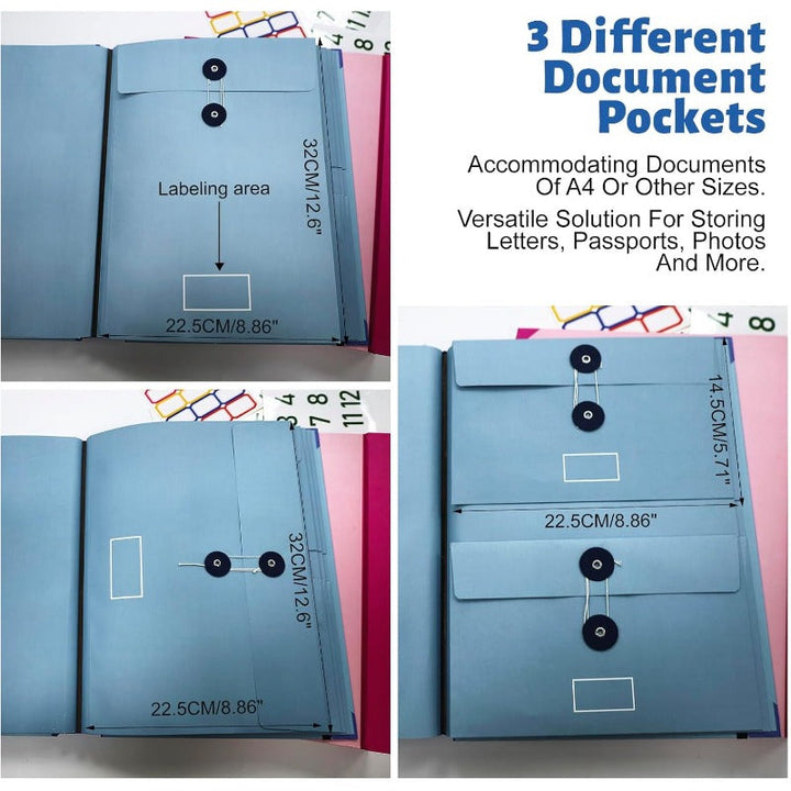 12-Pocket Accordion Document Organizer – Acid-Free, String-Tie Closures, Labels