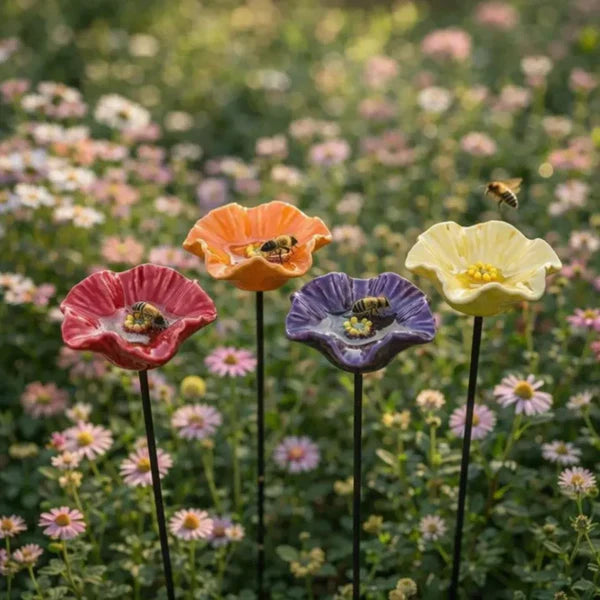 Handmade Bee Blossoms - All-Weather Ceramic Drinking Bowls, Set of 4 - DHACTIVE