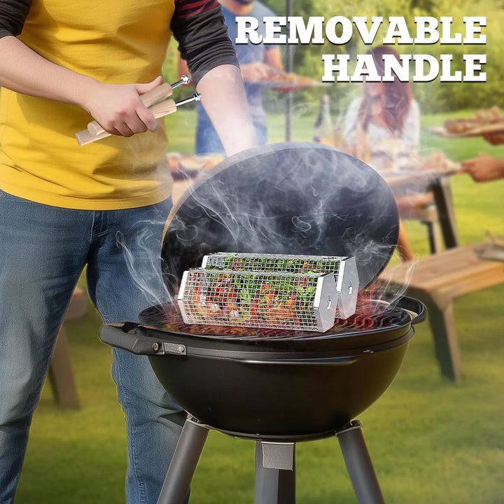 Heavy Duty Rolling Grill Basket Set – No More Food Falling Through - DHACTIVE 3
