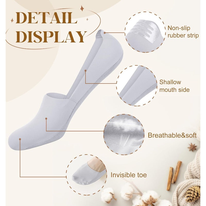 8-Pairs No-Show Socks – Breathable Cotton Liner with Non-Slip Heel