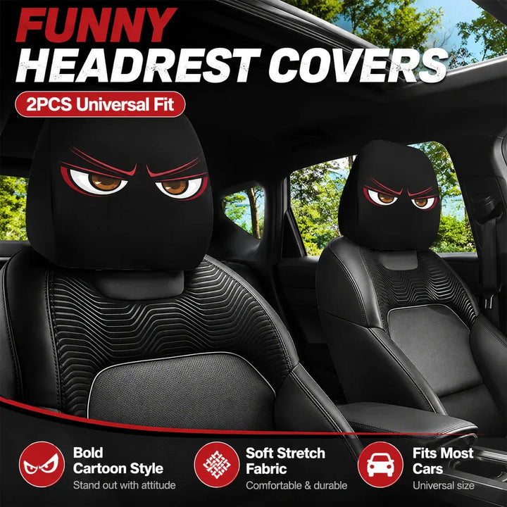 2PCS Funny Car Headrest Covers – Big-Eyed Cartoon Design