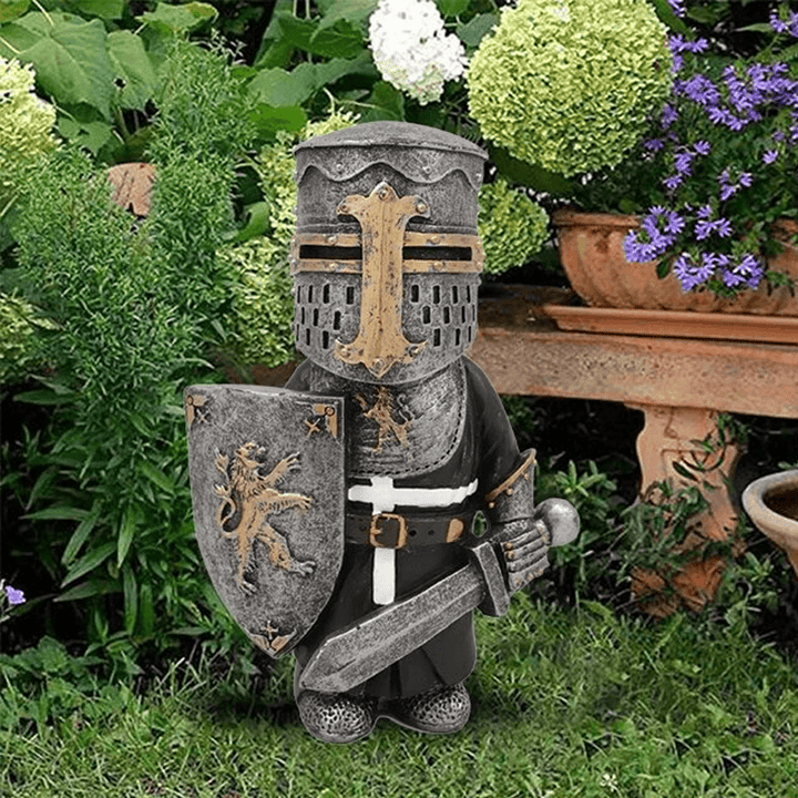 Medieval Knight Garden Gnome - Durable Crusader Statue for Yard &amp; Lawn Decor - DHACTIVE 8