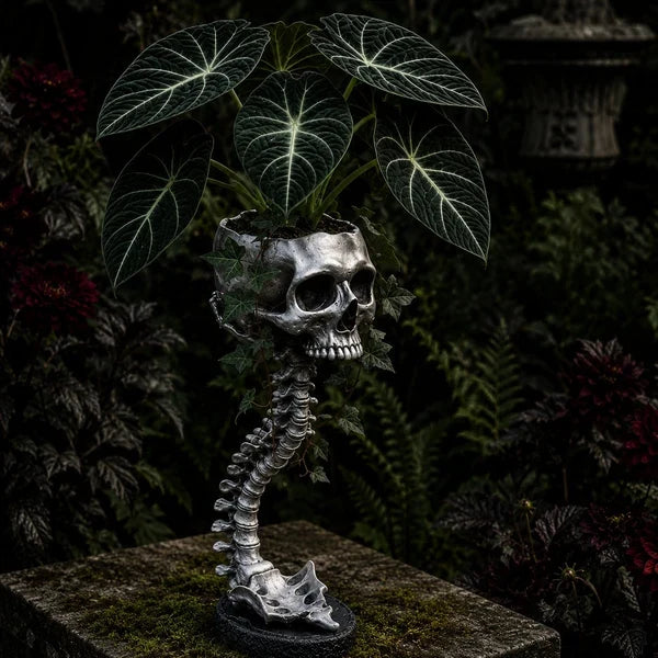 Skull Planter with Stand – Halloween Decor for Shelves