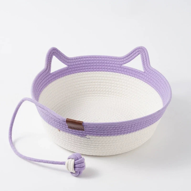 Handwoven Wicker Cat Basket – 2 Sizes, Toy &amp; Scratch‑Safe