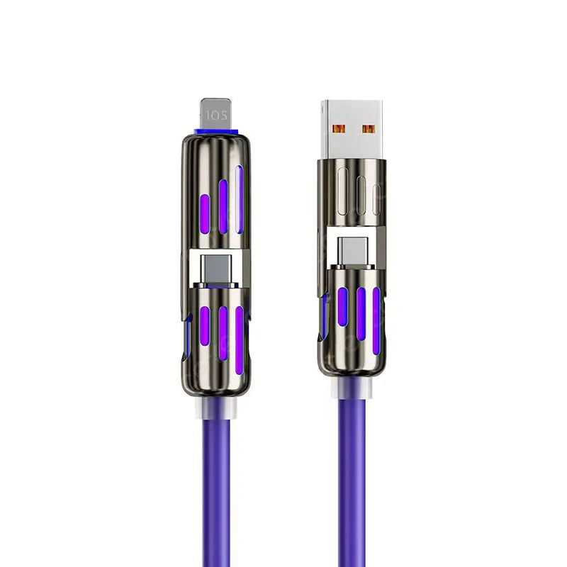 4-in-1 Charging Cable – 3 Lengths, 7 Colors, Tangle-Free