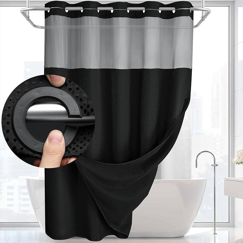 No-Hook Waffle Shower Curtain with Snap-In Liner