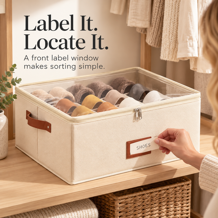 Foldable Oxford Fabric Storage Bin with Clear Zip Cover &amp; Dividers