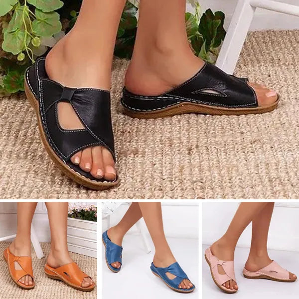 Orthopedic Leather Crossover Slide Sandals