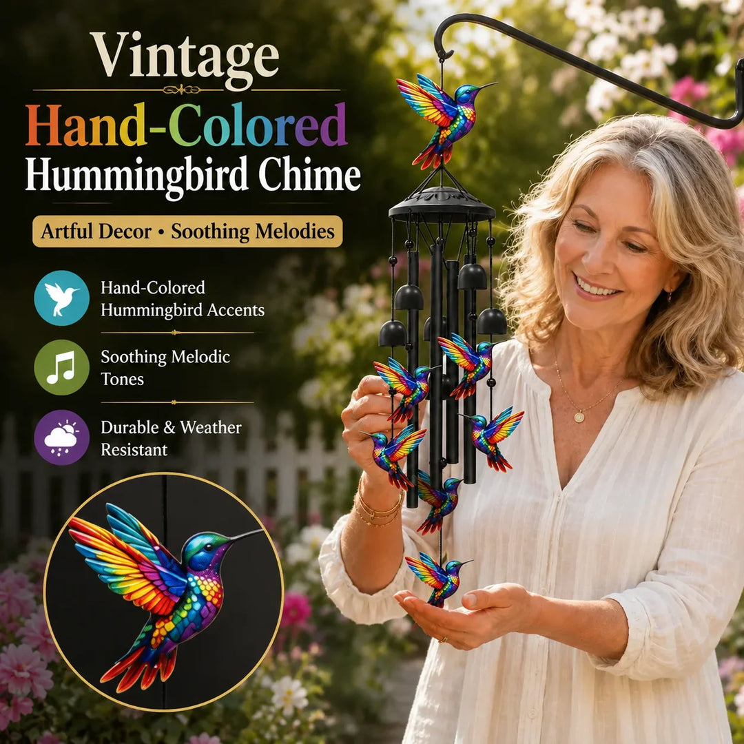 Retro Hummingbird Wind Chime with Resonant Tubes & Clear Bells - DHACTIVE