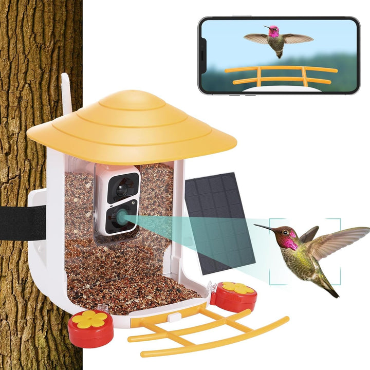 4 in. 1-Blue Smart Bird Feeder 60 oz. with Camera, Solar Panel and 140° View - DHACTIVE