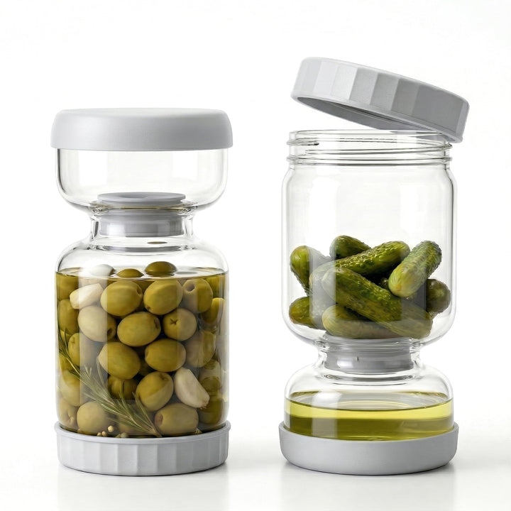 Pickle &amp; Olive Hourglass Jar with Strainer – 2 Pack, BPA-Free