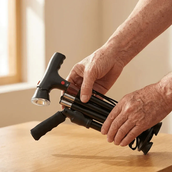 Smart Folding Safety Cane with LED Light &amp; SOS Alarm