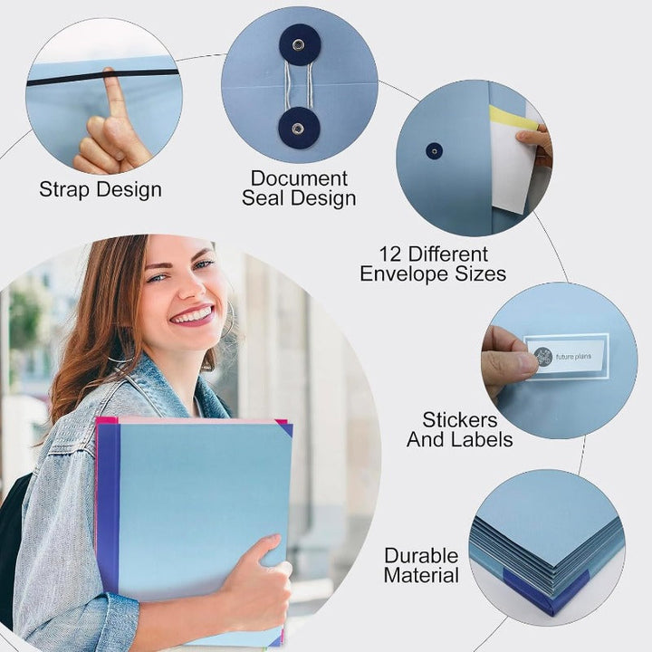 12-Pocket Accordion Document Organizer – Acid-Free, String-Tie Closures, Labels
