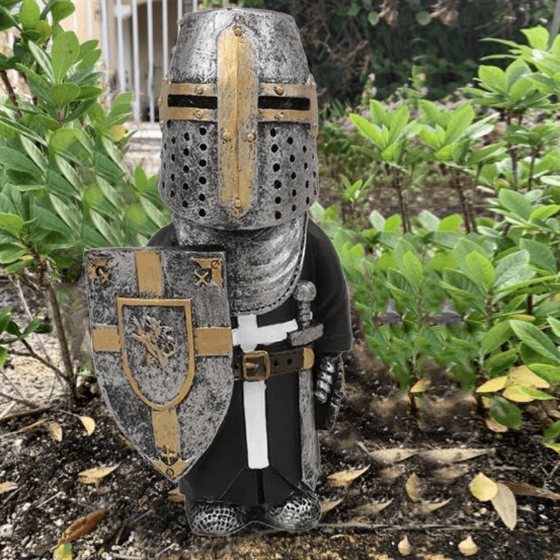 Medieval Knight Garden Gnome - Durable Crusader Statue for Yard &amp; Lawn Decor - DHACTIVE 9