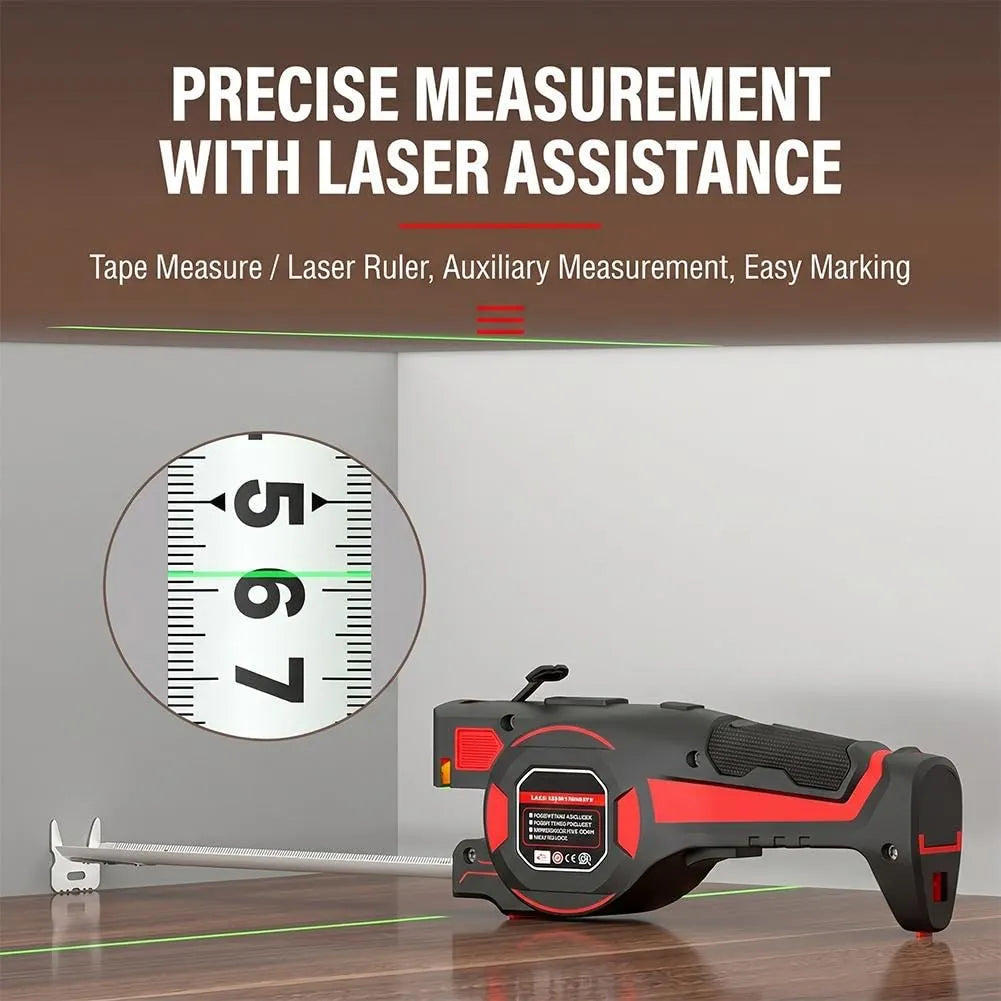 Laser Tape Measure with Digital Level – 5m Steel, Type-C Rechargeable