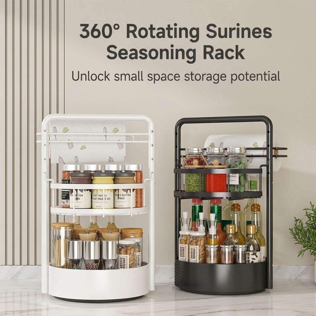 2-Tier Rotating Spice Rack – Lazy Susan with Towel Holder for Counter - DHACTIVE