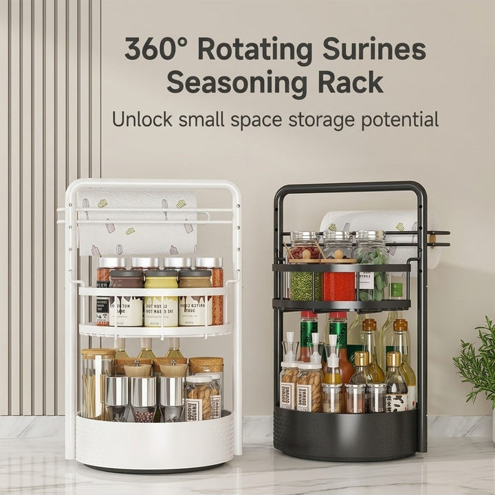 2-Tier Rotating Spice Rack – Lazy Susan with Towel Holder for Counter - DHACTIVE