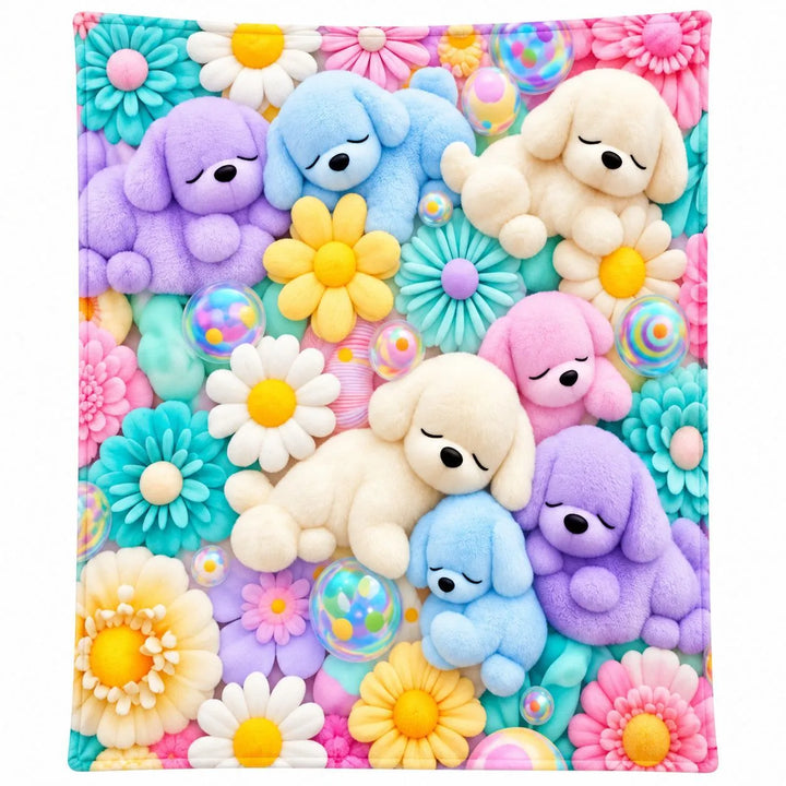 Bunny &amp; Teddy Floral Flannel Throw Blanket – Cozy 4-Size Comfort