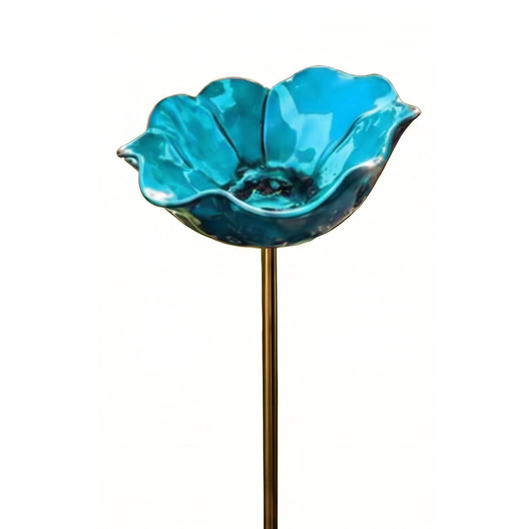 PetalHaven Hand-Formed Poppy Bird Bath – Elegant Garden Stake Decor - DHACTIVE 9