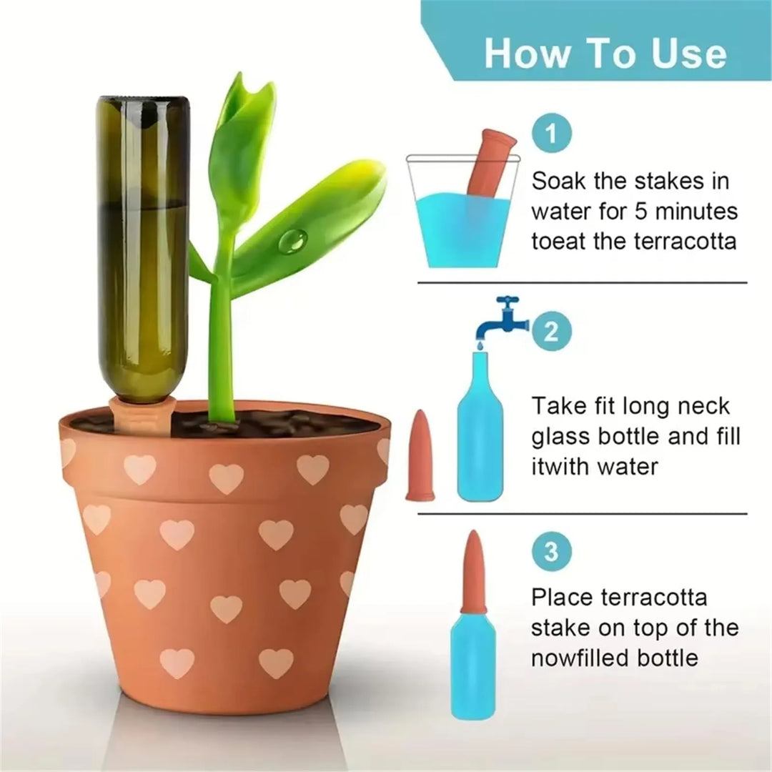 Terracotta Watering Spikes with Lids (4 or 6-Pack) - DHACTIVE 3