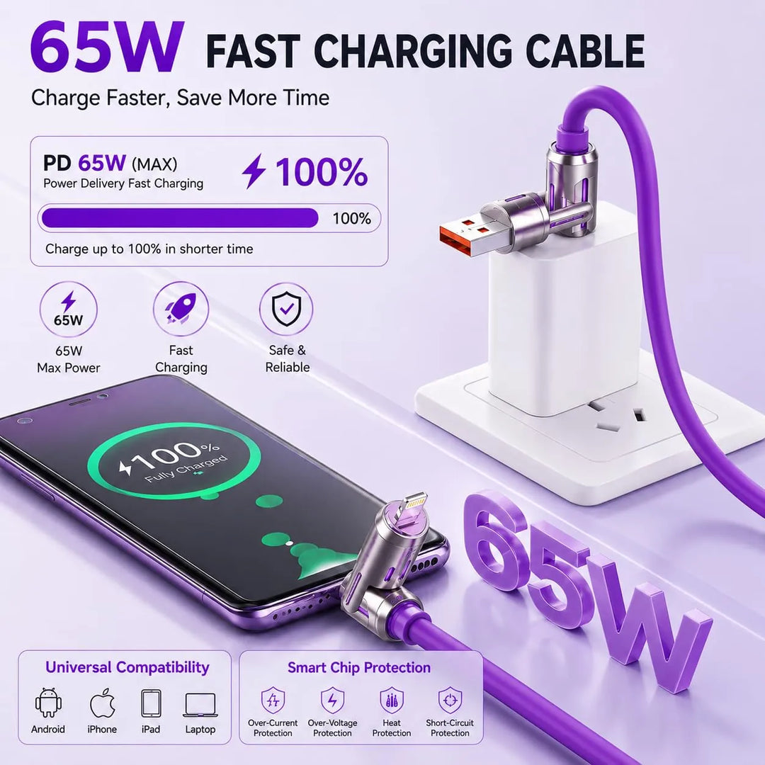 4-in-1 Charging Cable – 3 Lengths, 7 Colors, Tangle-Free