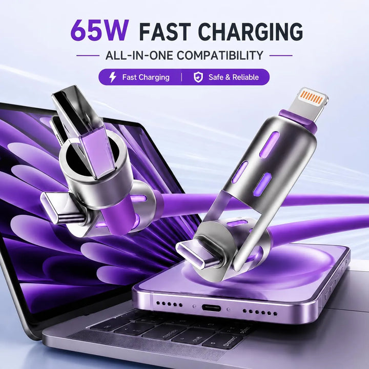 4-in-1 Charging Cable – 3 Lengths, 7 Colors, Tangle-Free